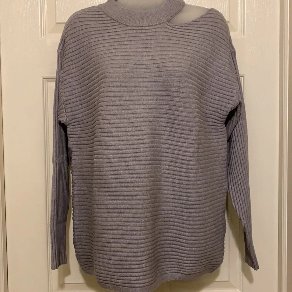 Women’s Halter Neck Cold Shoulder Grey Ribbed Sweater